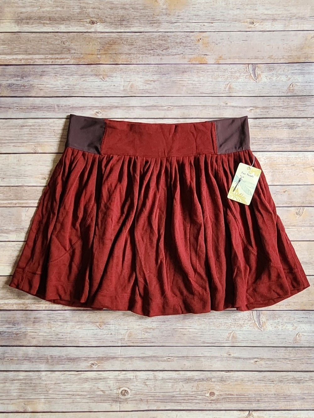 Free People Rust Red Gathered Skater Skirt Size L